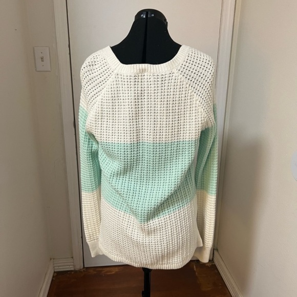 Gap Factory Green and White Color Blocked 100% Cotton Knit Sweater Size Large - Picture 2 of 5